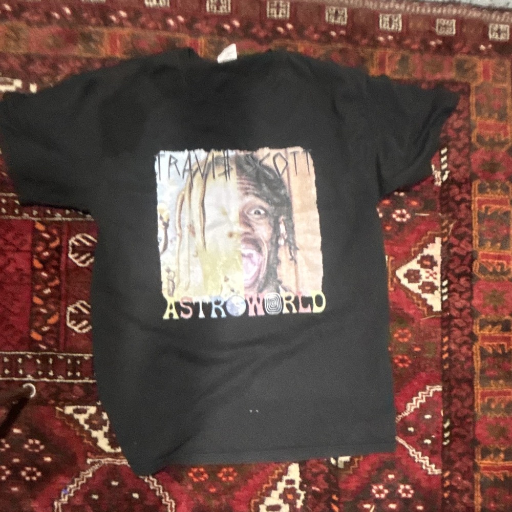 Travis Scott Astroworld Graphic T-Shirt Black Size Medium Men's Rap Tee Jerzees